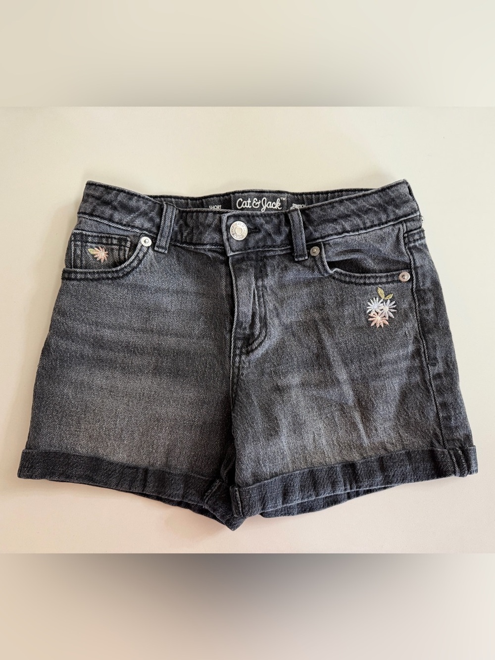 Cat & Jack Black Denim Girls' Embroidered Daisy Shorts